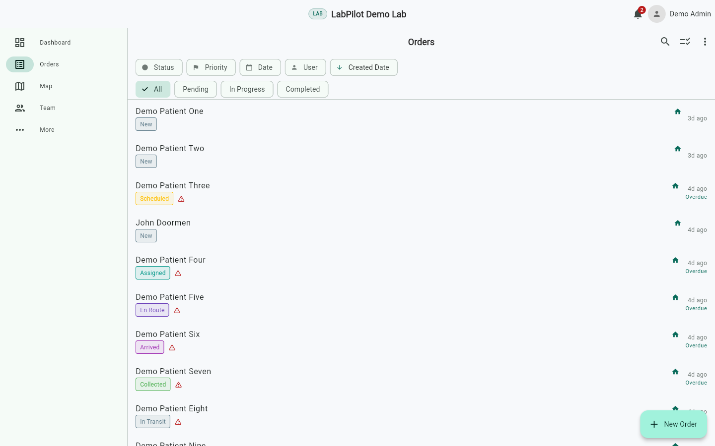 Desktop orders list