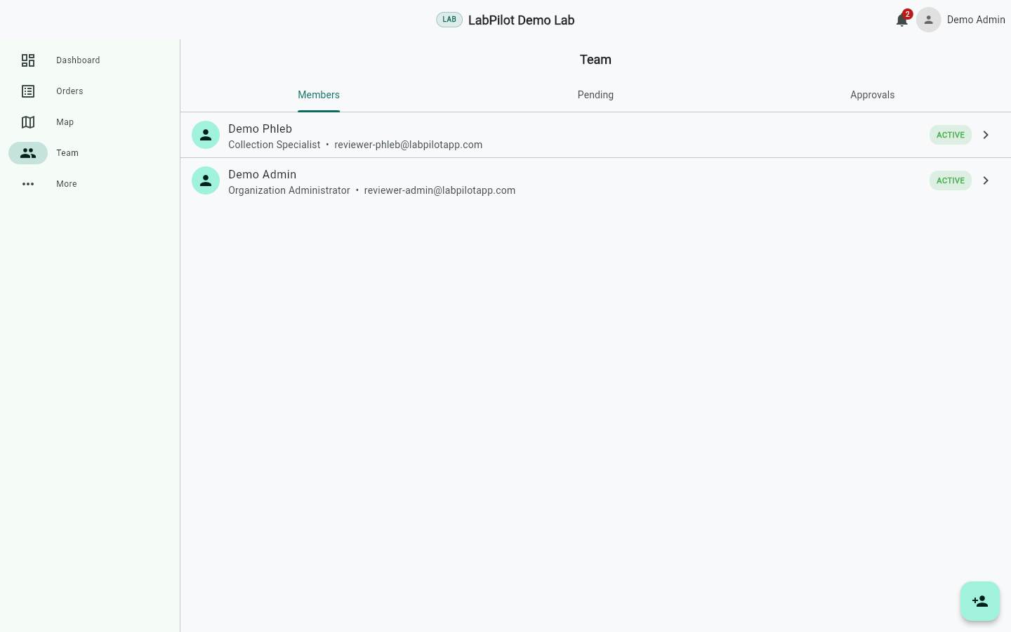 Desktop team management screen