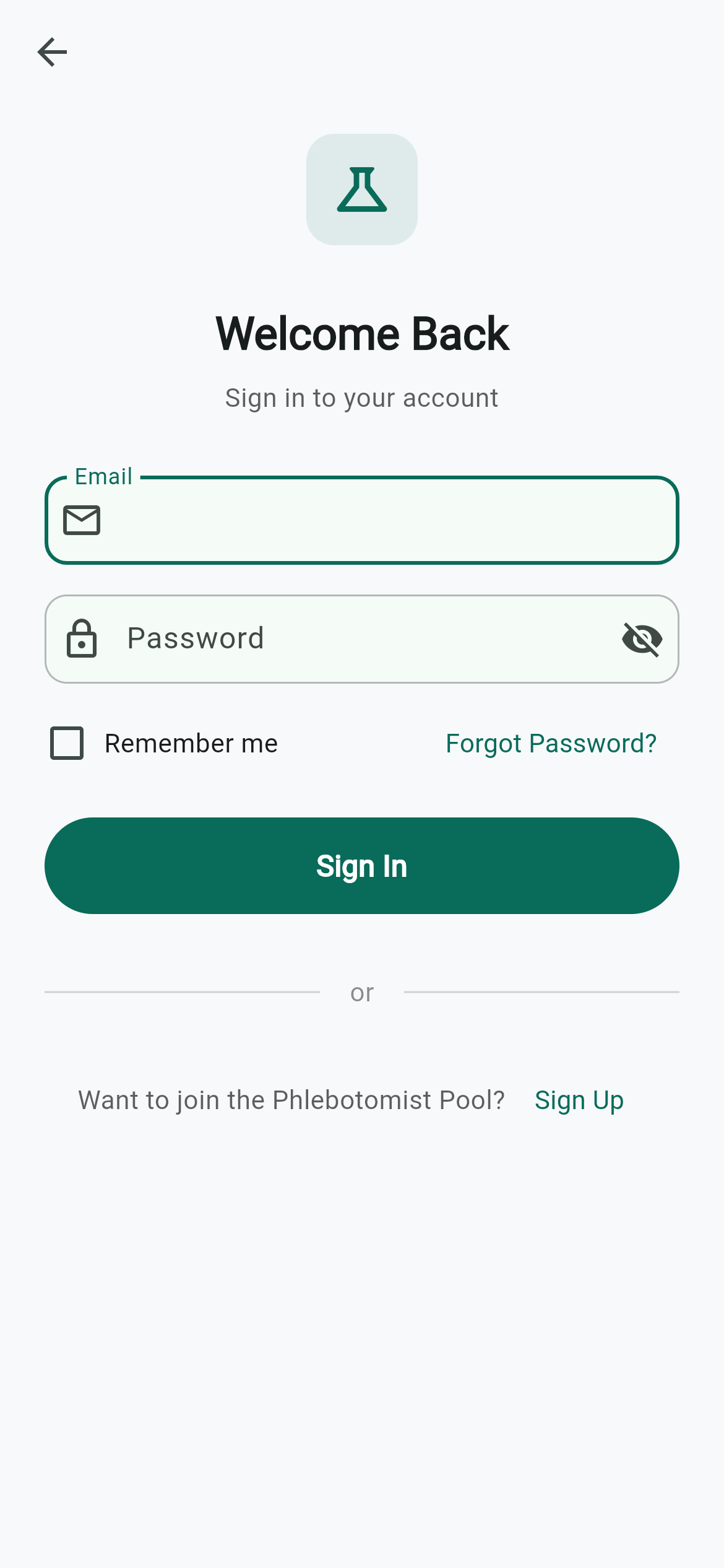 Mobile sign-in screen