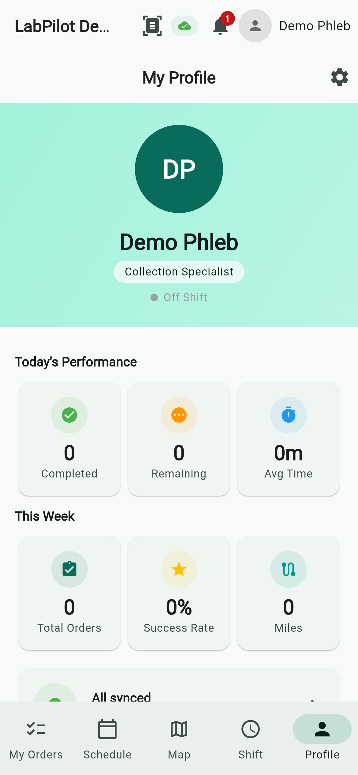 Mobile profile screen
